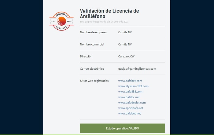 Licencia es legal apostar en Dafabet